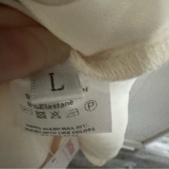 Cream Mini Dress with Plunging Neckline and Silky Sheen - Picture 4 of 5